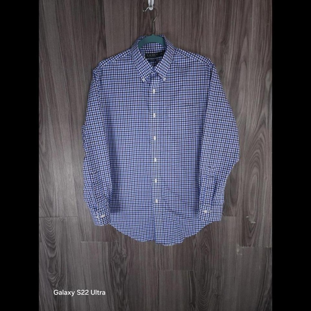 Lauren Ralph Lauren Mens Blue Gingham Non Ironā Button Down Shirt 15.5 32/33